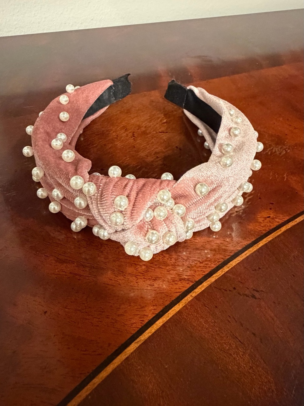 Blush Pink Velvet Pearl Knotted Headband - Women Accessories